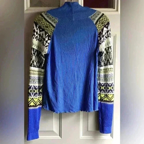Free People Prism Sweater Blue Bell Combo Size S/P Classic Ribbed Turtleneck - Picture 11 of 12